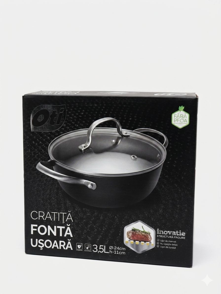 Cratita din fonta usoara 3.5 L, cu capac sticla, Oti