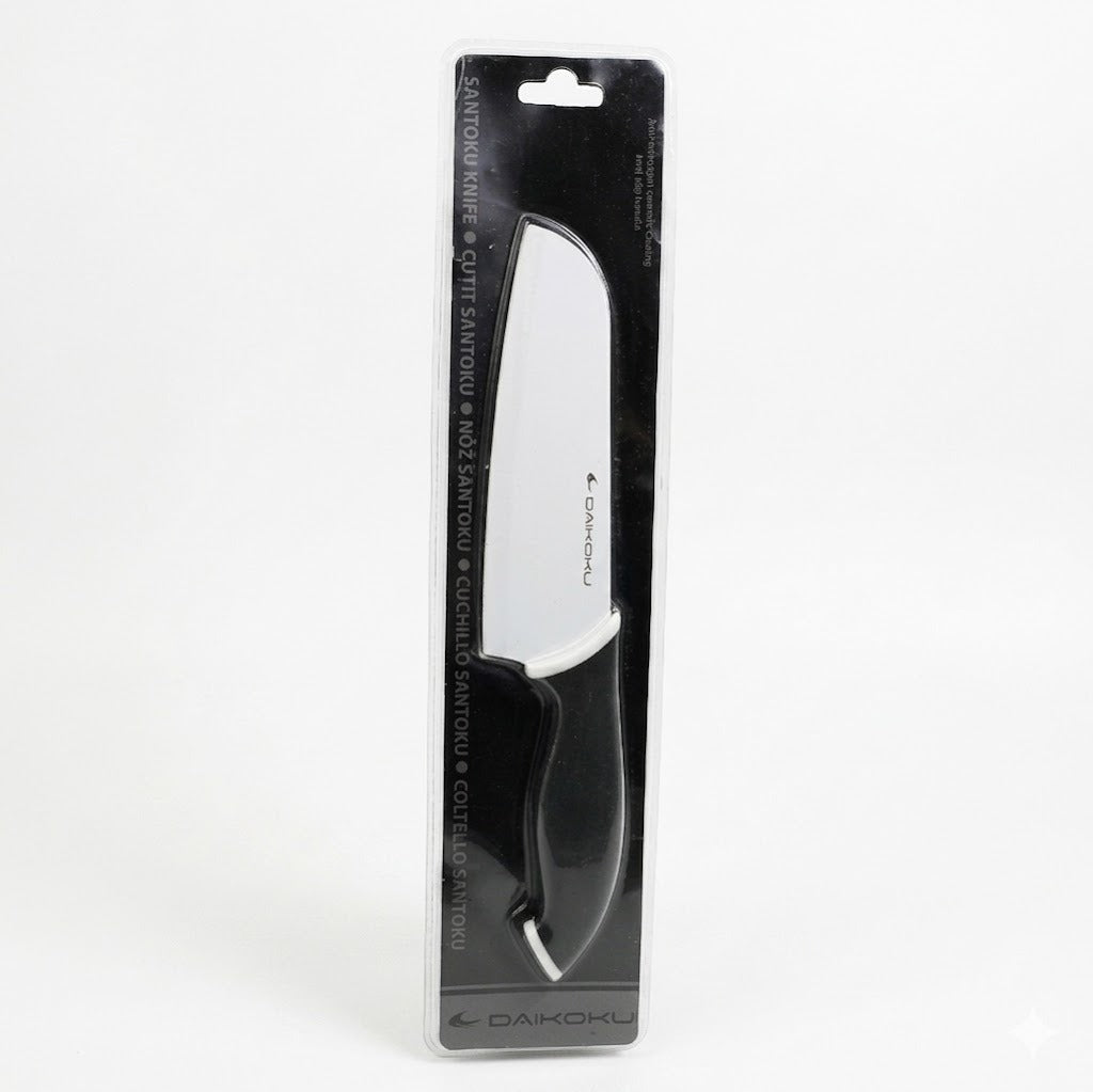 Cutit universal Santoku, lama inox 18 cm, invelis ceramic, maner ergonomic anti-alunecare, Daikoku