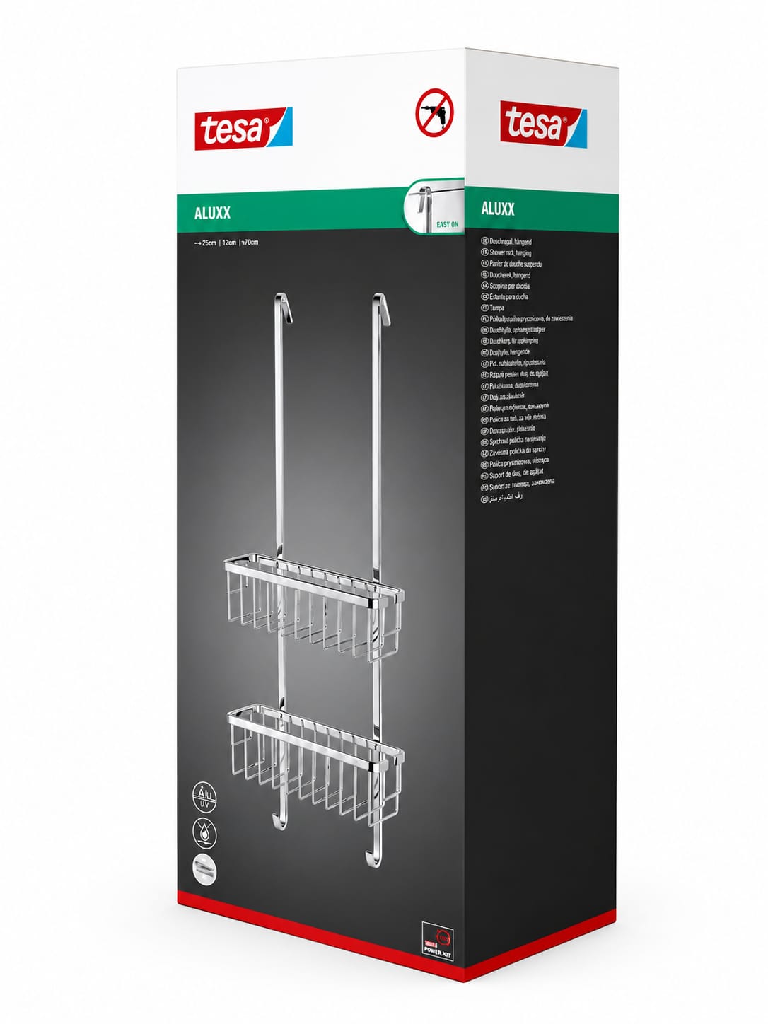 Etajera de dus suspendata, 2 niveluri, inox cromat, montare fara gaurire, cu agatatori prosoape