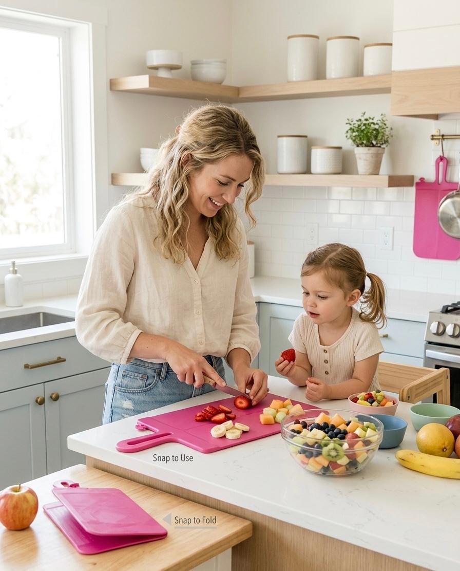Tocător pliabil cu mâner Koziol Snap L – fund de tăiere multifuncțional, design ergonomic, glamour pink