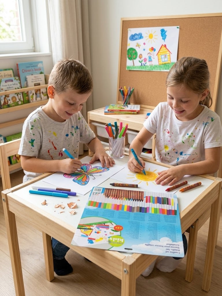Set creativ de colorat pentru copii opwrite kids, 65 piese, carioci subtiri, carioci groase super tip si creioane cerate