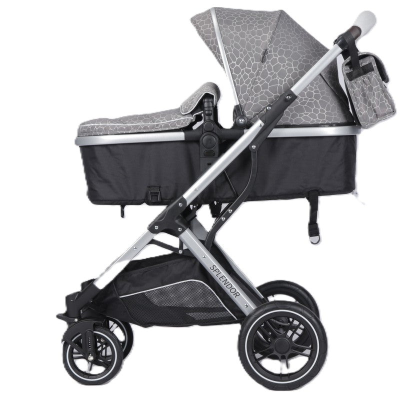 Carucior multifunctional 2 in 1, suspensii, roti EVA, maner reversibil, parasolar, Splendor SPX1GRI (gri, negru)