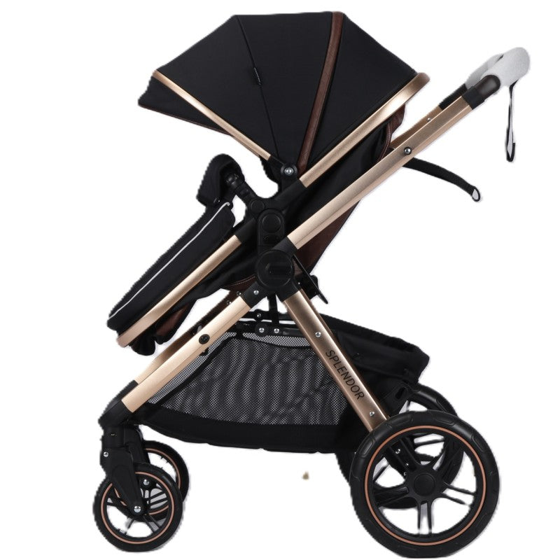 Carucior multifunctional 2 in 1, suspensii, roti EVA, maner reversibil, parasolar, Splendor SPX1KHAKHI (kaki, negru, auriu)