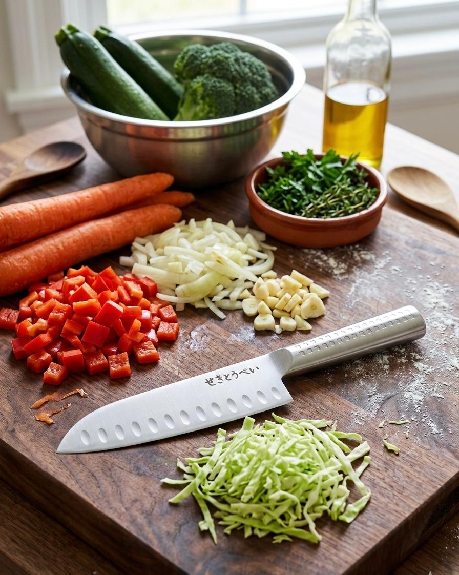 Cuțit de bucatarie Sekitobei Santoku mare, lamă oțel 18 cm, mâner ergonomic inox 18/8, argintiu
