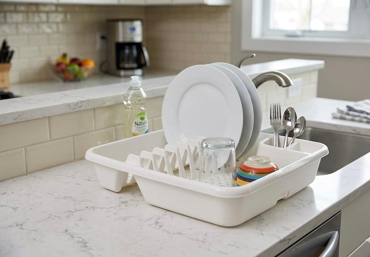 Uscator de vase compact, cu suport pentru tacamuri,40x30x8, Rival
