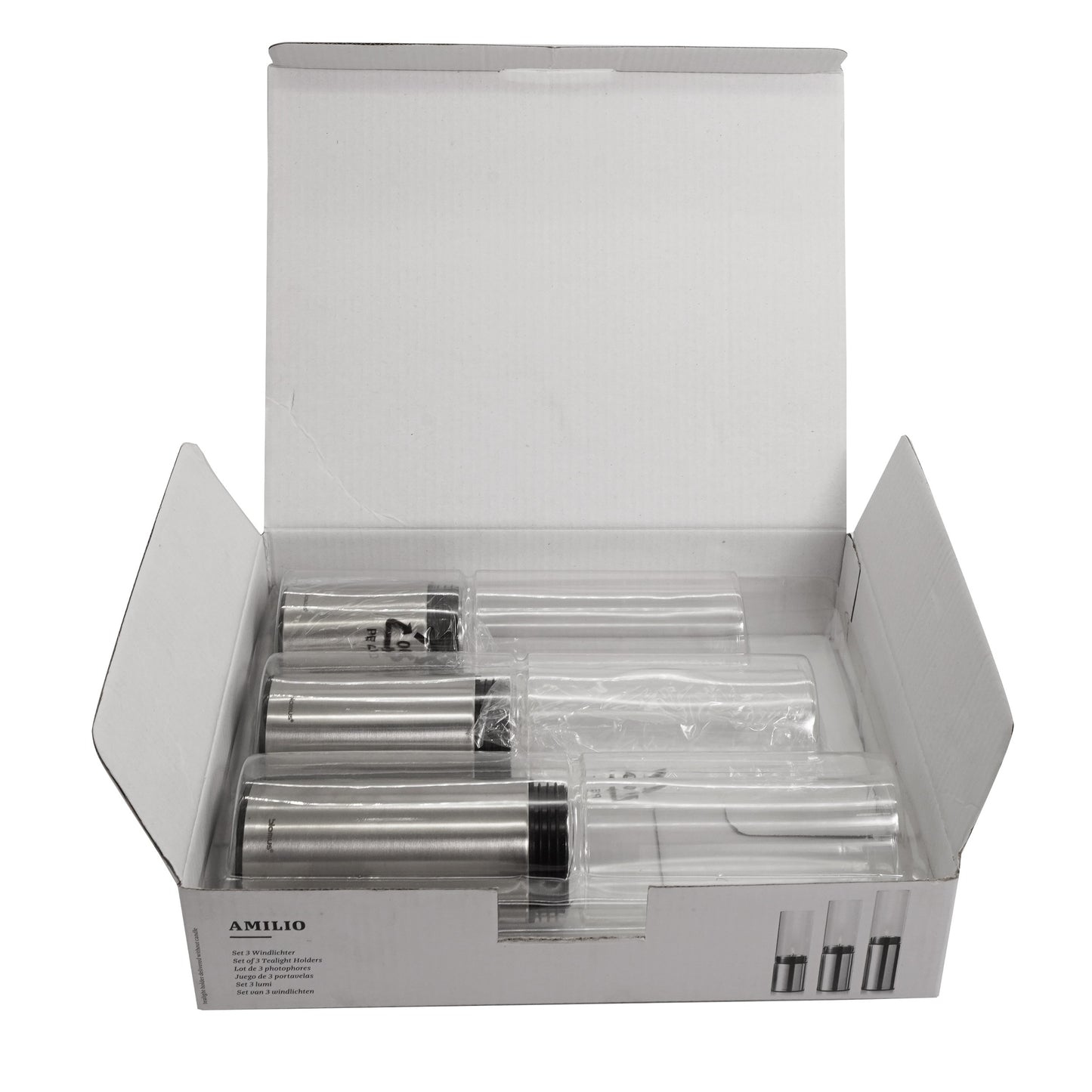 Set 3 suporturi pentru lumanari, inox+sticla, silver, 15069