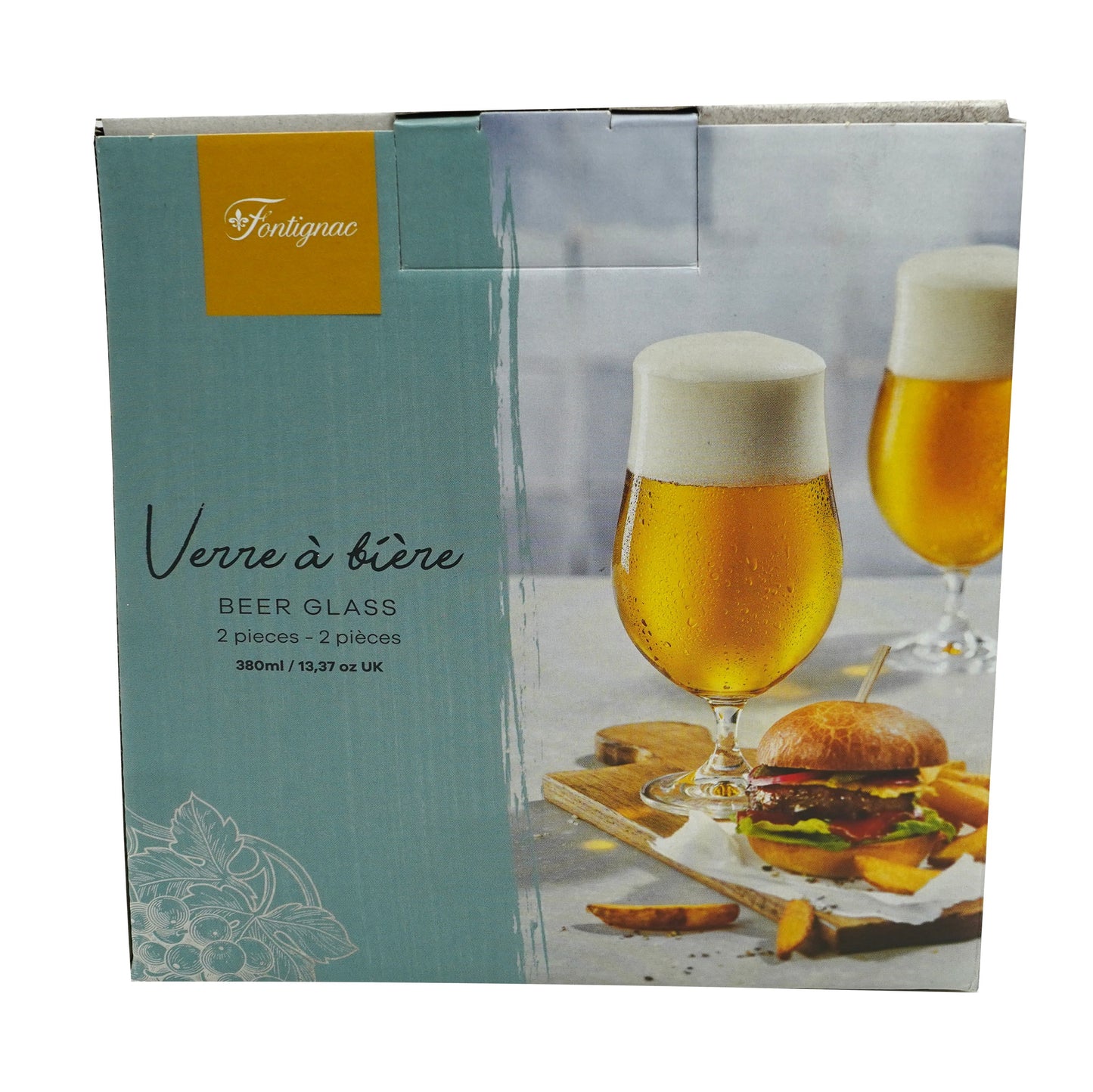 Set 2 pahare cristal pentru bere, cu picior, 380 ml, Fontignac, 57816