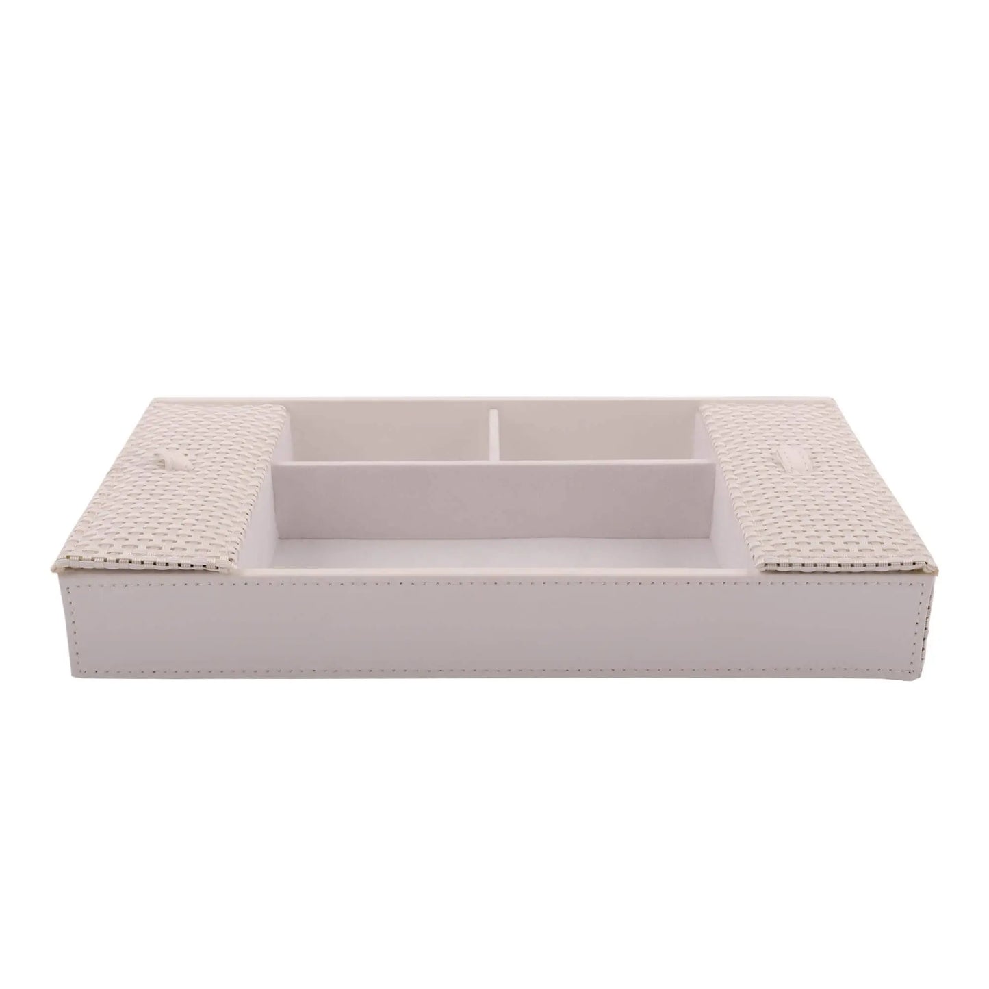 Cutie pentru bijuterii Rasteli, din piele ecologica si ratan, 30 x 16 x 4.5 cm, Crem