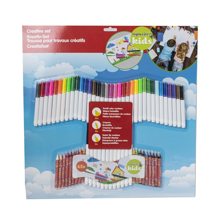 Set 65 bucati de creioane si carioci colorate, pentru copii, 29457