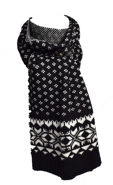 Fular lana, celio, model xmas, negru, 180 x 26 cm