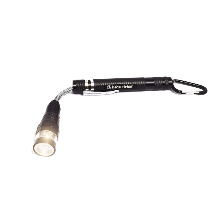 Lanterna telescopica magnetica cu carabiniera 7industries, gat flexibil 210°, 12 lumeni, 4 baterii LR44, negru