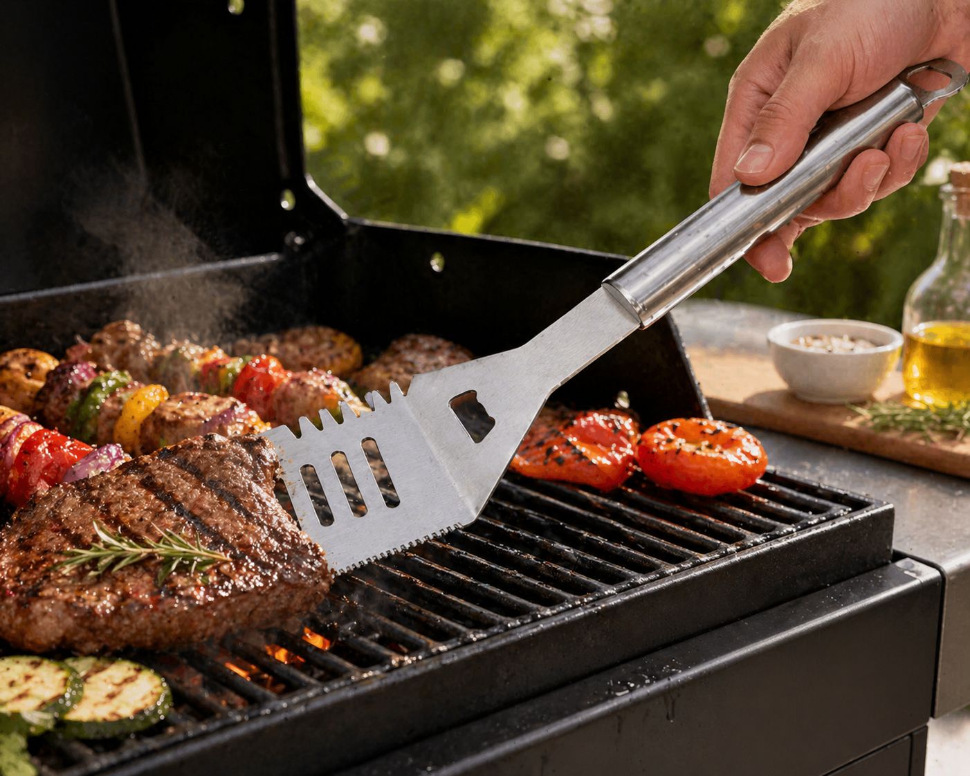 Spatulă profesionala din inox 45 cm, cu deschizător de sticle, Pit Master