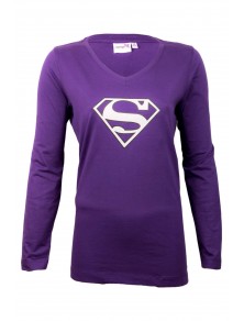 Bluza din bumbac Supergirl, pentru femei, imprimeu cu logo, Mov, Textiles Vertrauen