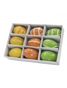 Set 9 oua multicolore decorative din lemn Paste, 94979