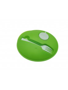 Caserola cu capac din plastic + furculita Sauce, 1.5 L, Transparent/Verde