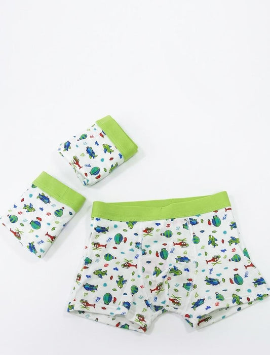 Set 3 boxeri copii, bumbac, green