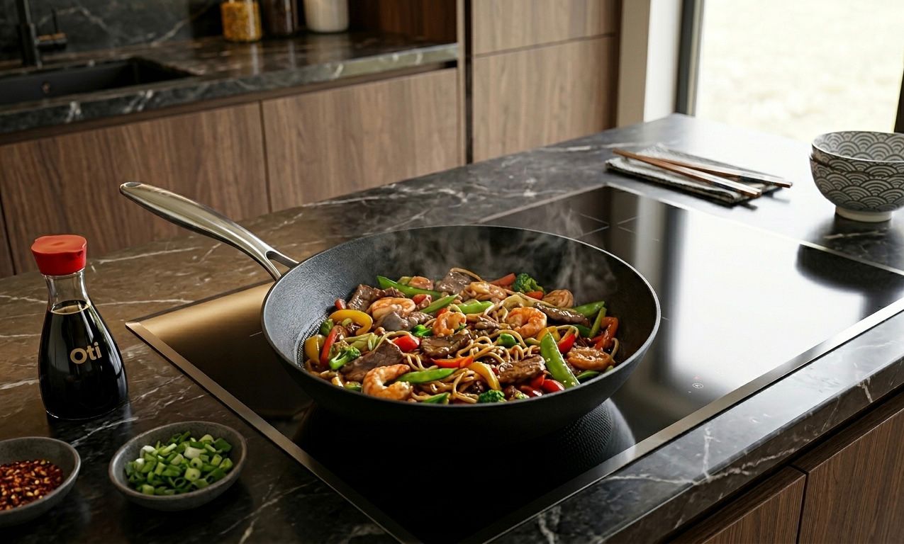 Wok din fonta usoara tip fagure, 28 cm