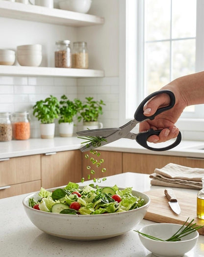 Foarfeca din inox pentru ierburi aromatice, 5 lame paralele