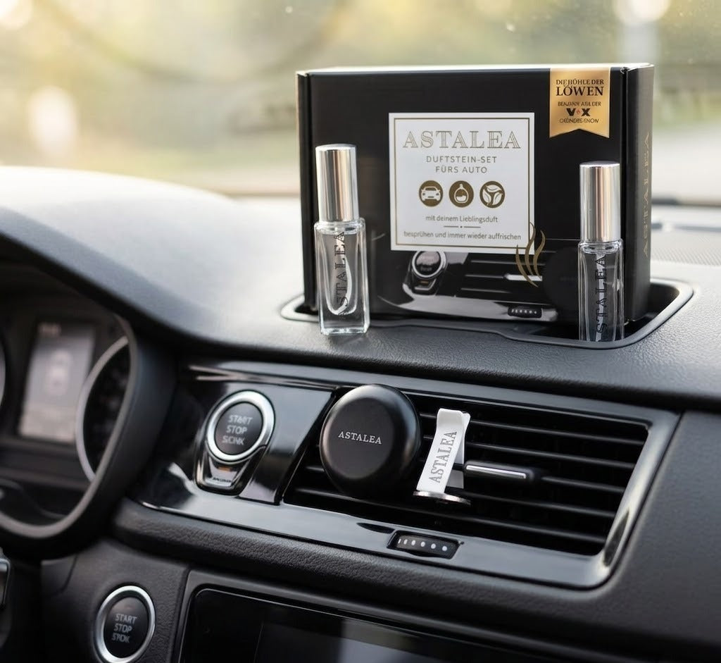 Set odorizant auto, ASTALEA, piatra speciala pentru grila auto/suport/sticla pentru parfum