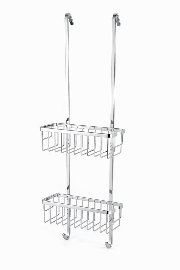 Etajera de dus suspendata, 2 niveluri, inox cromat, montare fara gaurire, cu agatatori prosoape