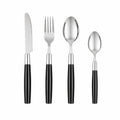 Set tacamuri 16 piese, inox cu maner negru și suport cilindric depozitare, Blokker