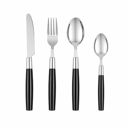 Set tacamuri 16 piese, inox cu maner negru și suport cilindric depozitare, Blokker