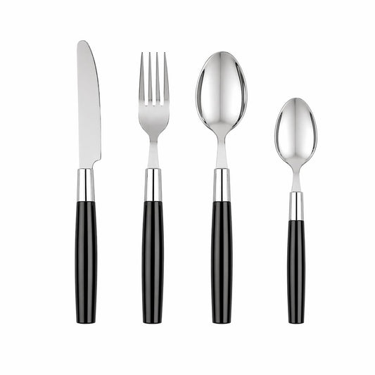 Set tacamuri 16 piese, inox cu maner negru și suport cilindric depozitare, Blokker