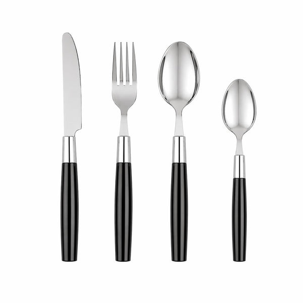 Set tacamuri 16 piese, inox cu maner negru și suport cilindric depozitare, Blokker