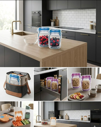 Set 10 pungi ziplock pentru depozitare, reutilizabile, Alpina