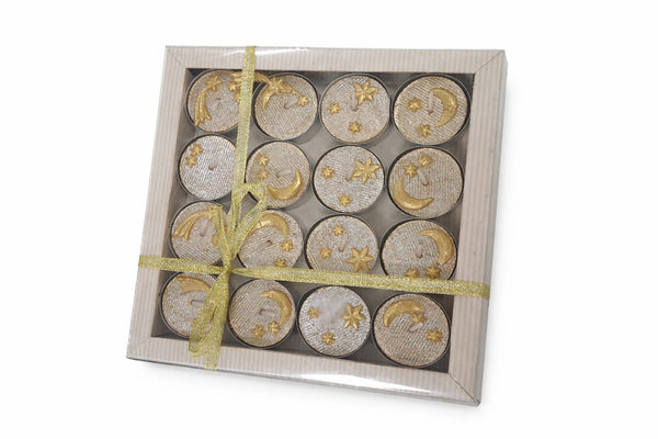 Set 16 lumanari pastila, Stele/Luna, Kcb auriu