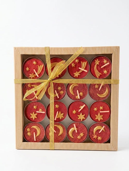 Set 16 lumanari pastila, Stele/Luna, Kcb rosu