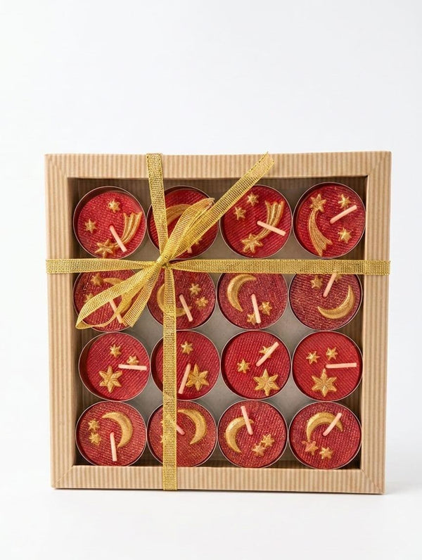 Set 16 lumanari pastila, Stele/Luna, Kcb rosu