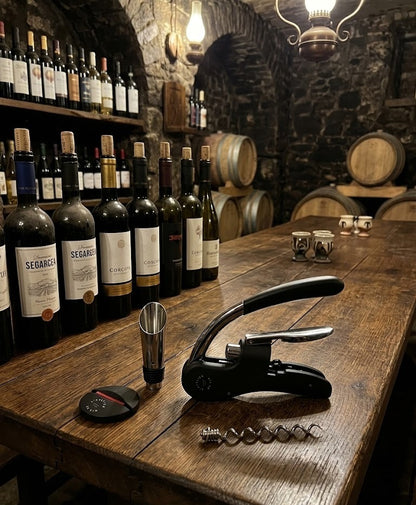 Set 3 accesorii si tirbuson pentru sticla vin, L'Atelier du Vin, negru, 62391
