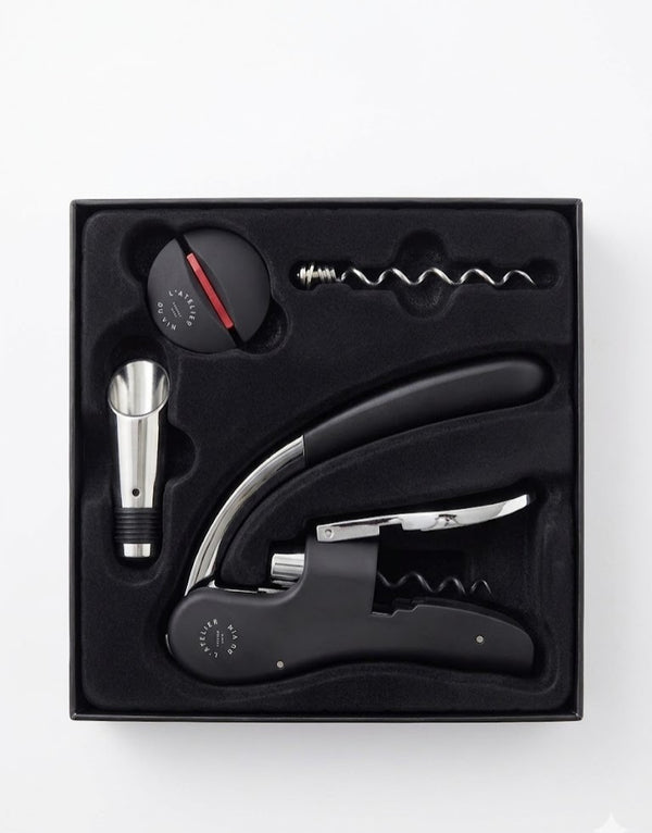 Set 3 accesorii si tirbuson pentru sticla vin, L'Atelier du Vin, negru, 62391