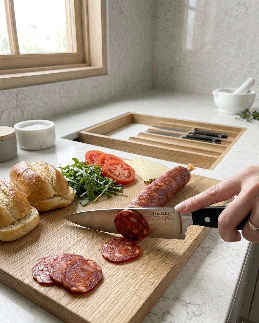 Cuțit profesional Chef BergHOFF, lama inox forjat 20 cm, multifunctional, maner ergonomic cu 3 nituri