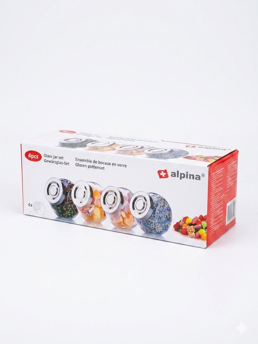 Set 4 borcane din sticlă alpina pentru condimente sau dulciuri