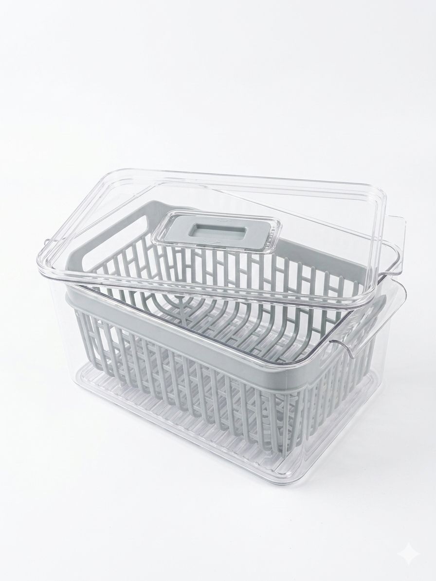 Organizator bucatarie Blokker, recipient depozitare alimente cu cos de scurgere, fara BPA, 24x16x12 cm