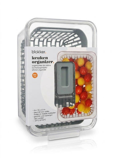 Organizator bucatarie Blokker, recipient depozitare alimente cu cos de scurgere, fara BPA, 24x16x12 cm