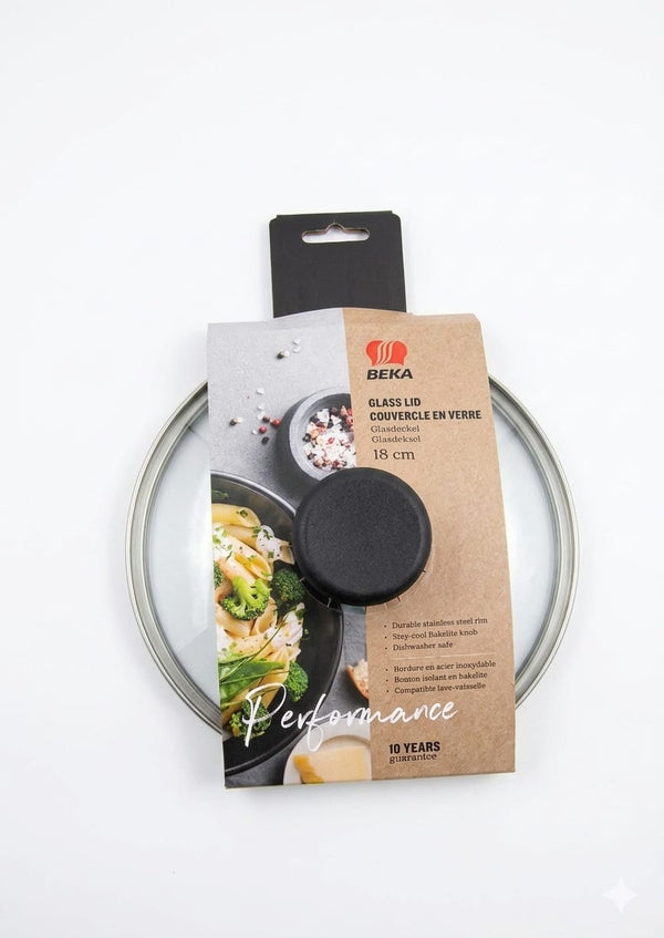 Capac din sticla cu margine inox 18cm, Beka