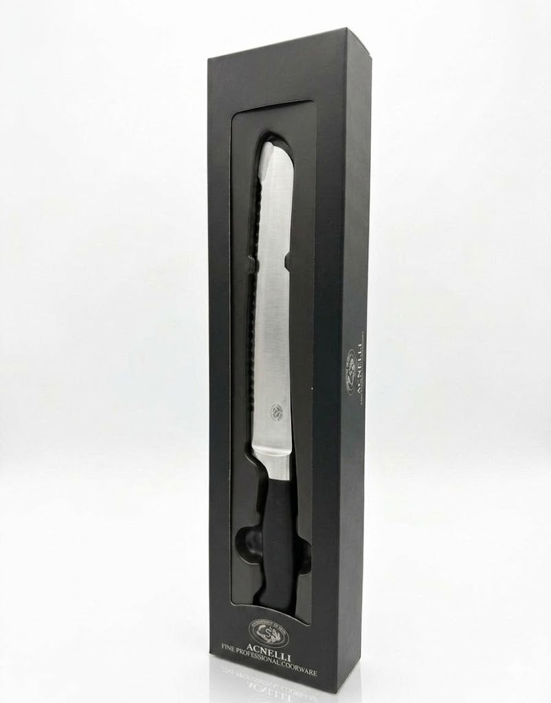 Cutit din inox cu lama zimtata pentru paine, profesional, 20 cm, maner ergonomic, Acnelli