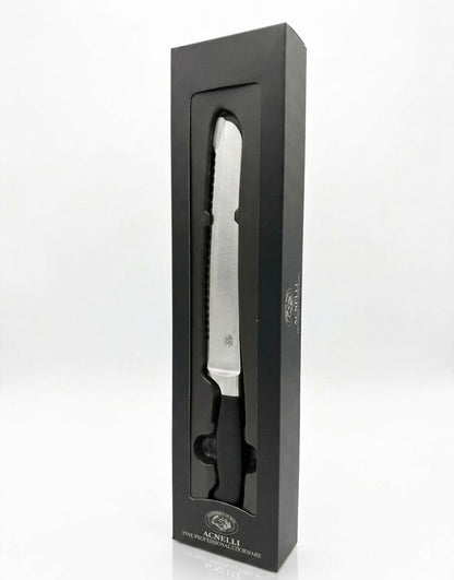 Cutit din inox cu lama zimtata pentru paine, profesional, 20 cm, maner ergonomic, Acnelli