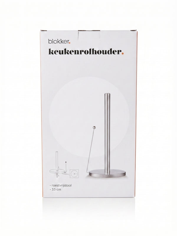 Suport pentru prosoape de bucatarie Blokker, inox, 33 cm, design modern cu brat de tensionare