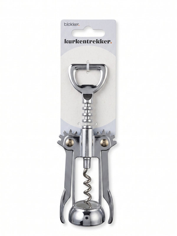 Tirbuson fluture din inox pentru desfacut sticle Blokker, deschizator dopuri de pluta si capace metalice, argintiu