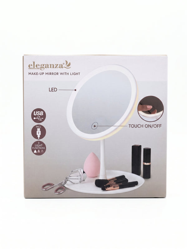 Oglinda make-up cu iluminare led Eleganza, control touch, 3 moduri de lumina, unghi reglabil, acumulator reincarcabil usb 1.200 mAh, alba