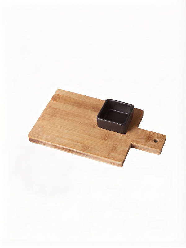 Platou de servire Gusta Table – din lemn de bambus si portelan, cu bol inclus, elegant si versatil