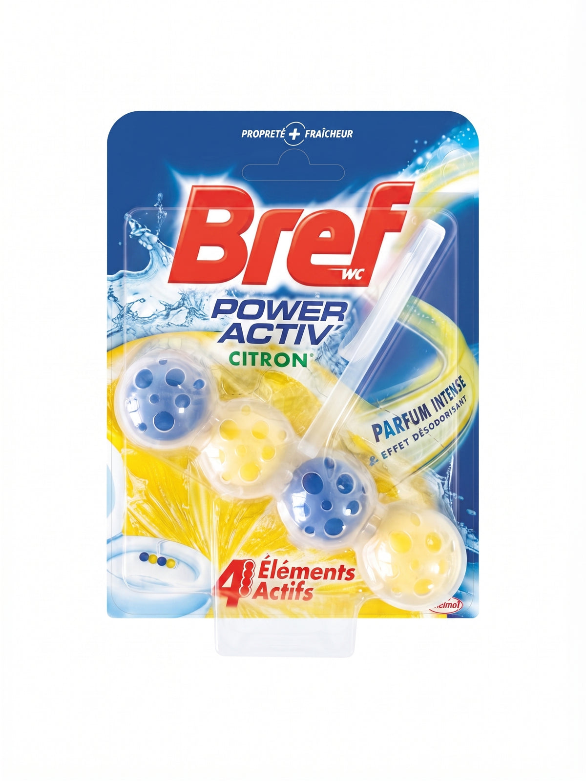 Odorizant wc Bref Power Aktiv citron, 4 elemente active, parfum intens de lamaie