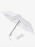 Umbrela pliabila compacta unisex/dama cu maner din lemn, alba
