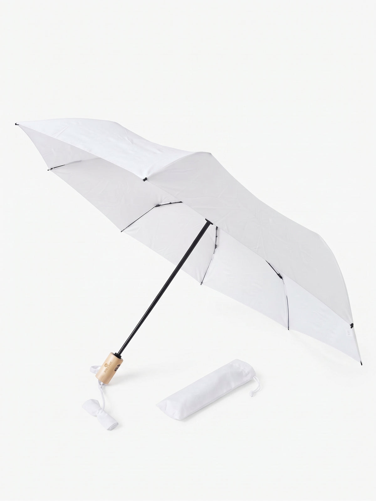 Umbrela pliabila compacta unisex/dama cu maner din lemn, alba