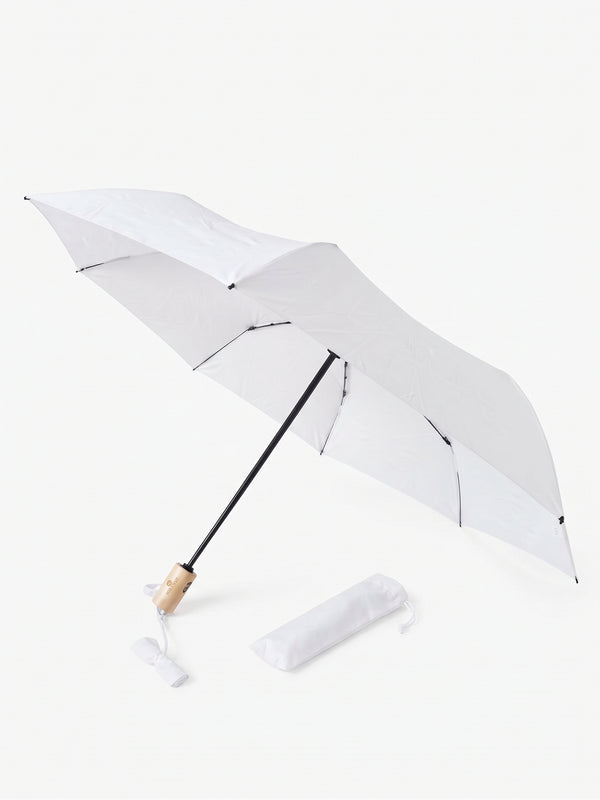 Umbrela pliabila compacta unisex/dama cu maner din lemn, alba