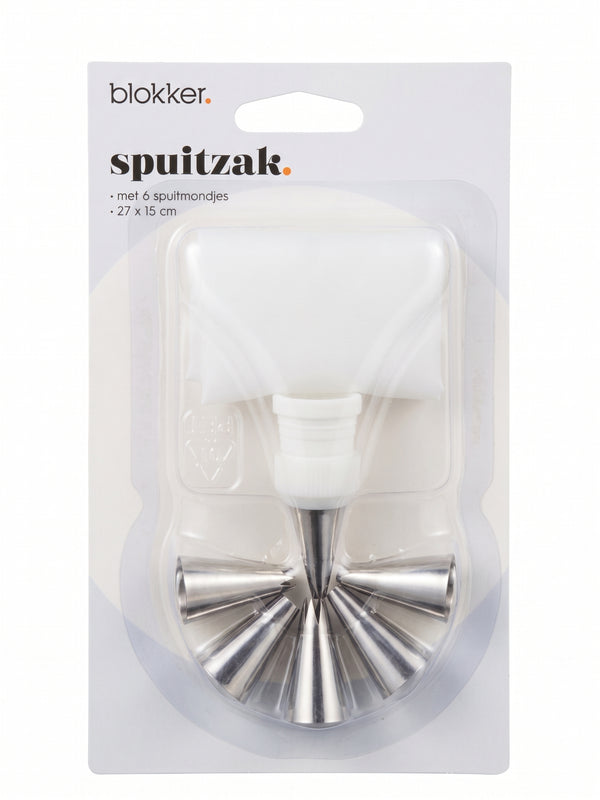 Set pungi pos ornare prajituri Blokker 27x15 cm cu 6 duiuri inox, reutilizabil